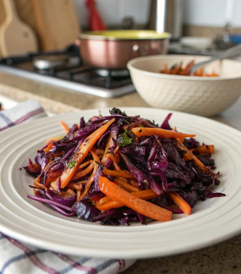 A delicious plate of Charred Red Cabbage and Carrot Salad