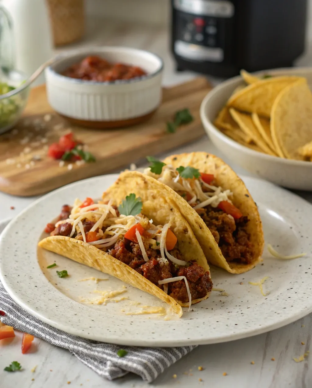 A delicious plate of Air Fryer Pasta Tacos