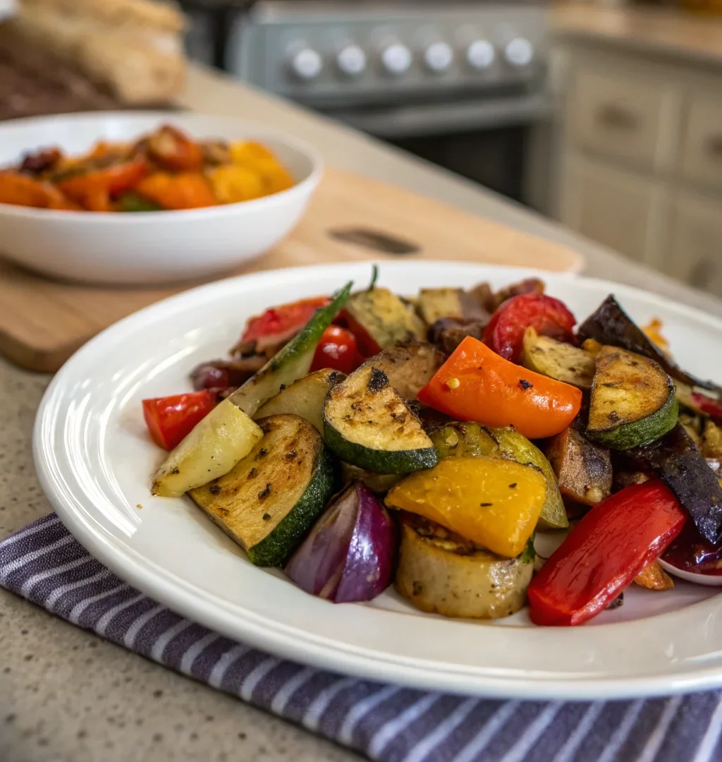 A delicious plate of Roasted Veggie Antipasto