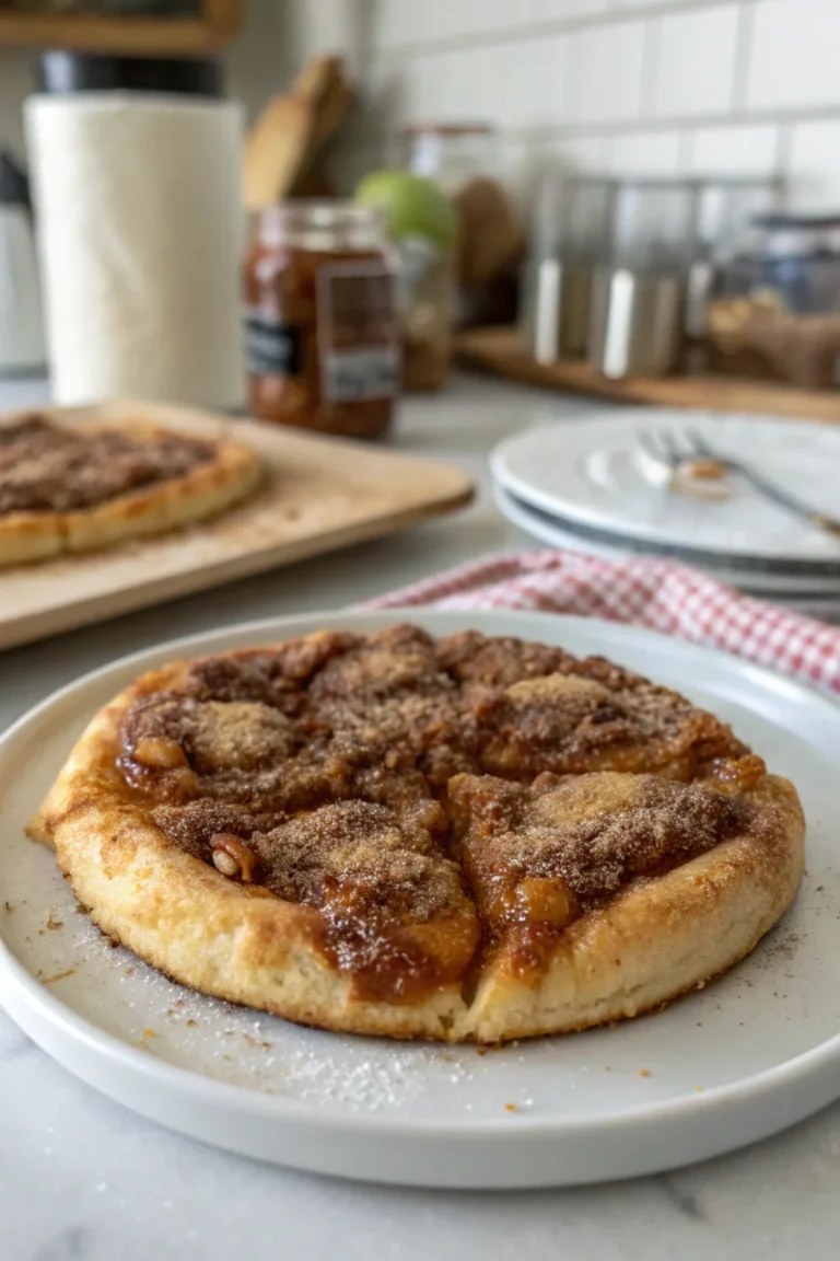 A delicious plate of Cinnamon-Sugar Pizza made with Crescent Rolls