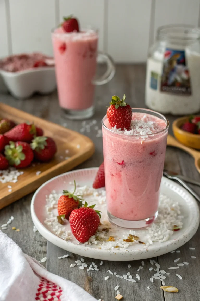 A delicious plate of Pink Strawberry Coconut Refresher