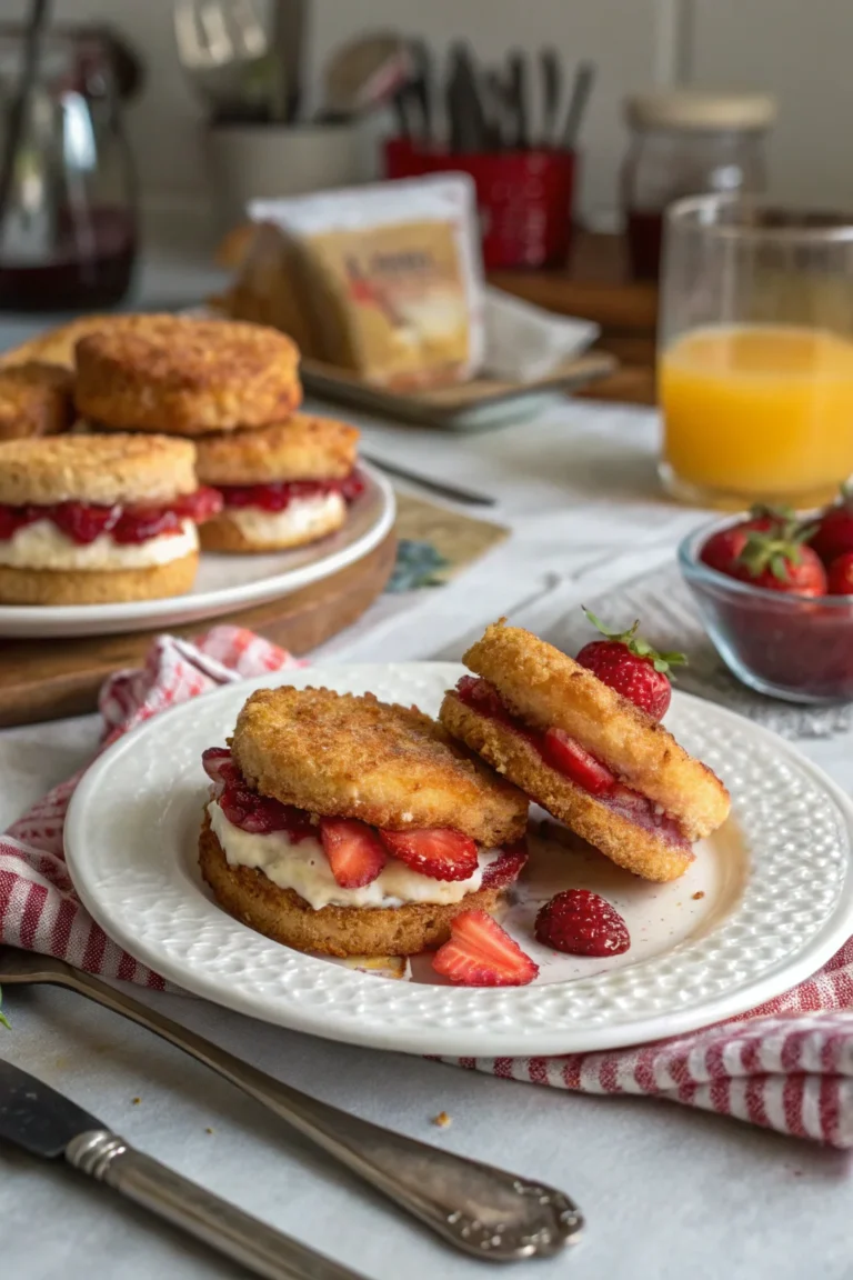 A delicious plate of Fried Strawberry Cheesecake Sandwiches