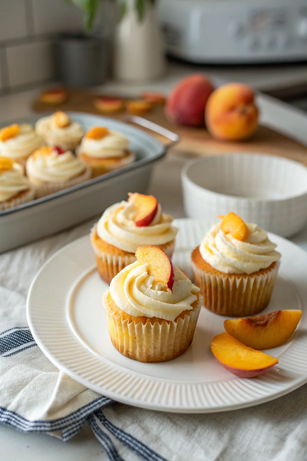 A delicious plate of Honey Peach Cream Cheese Cupcakes
