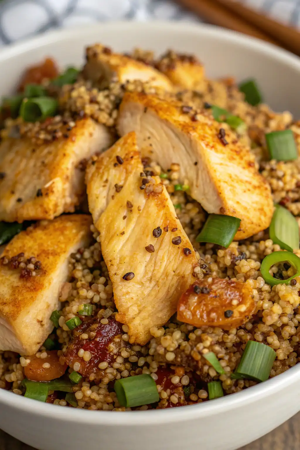 A delicious plate of Air Fryer Chicken Quinoa Seeds