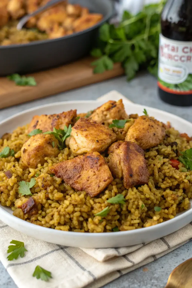 A delicious plate of Air Fryer Chicken Freekeh