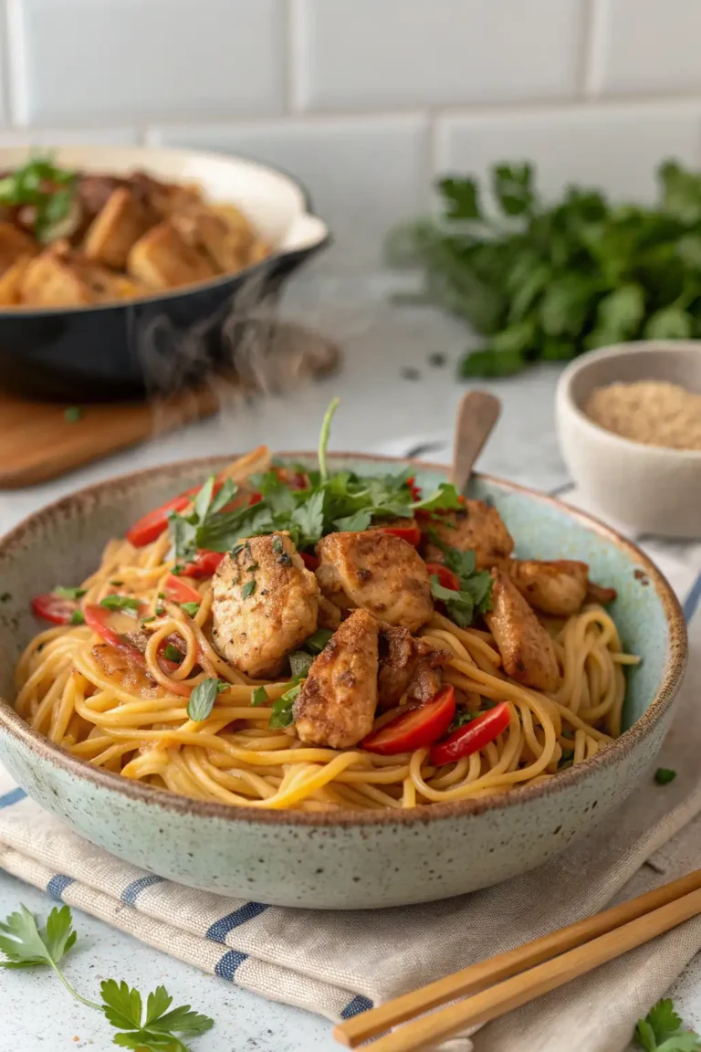 A delicious plate of Air Fryer Chicken Noodles