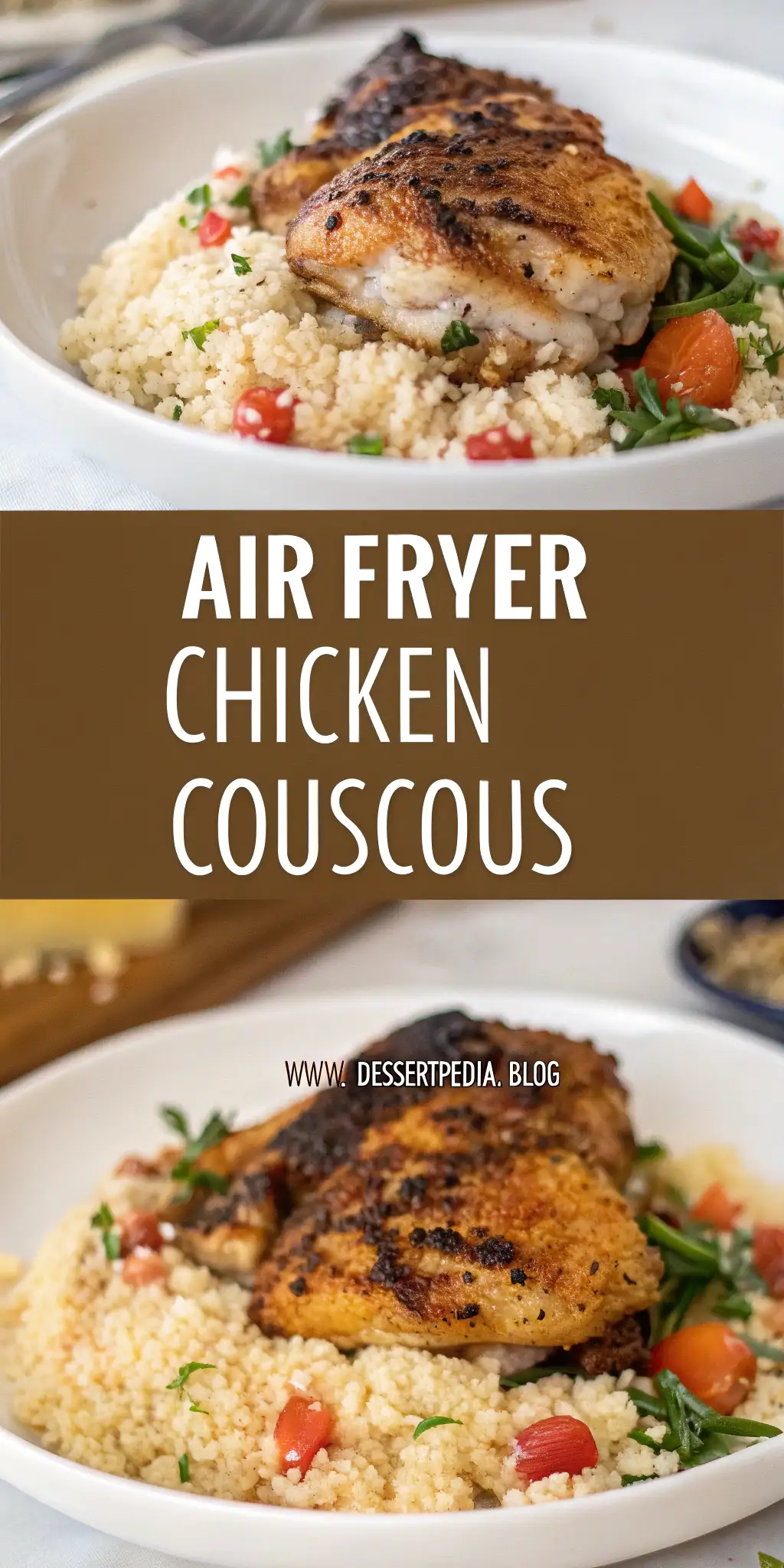 Pinterest image 1 for Air Fryer Chicken Couscous