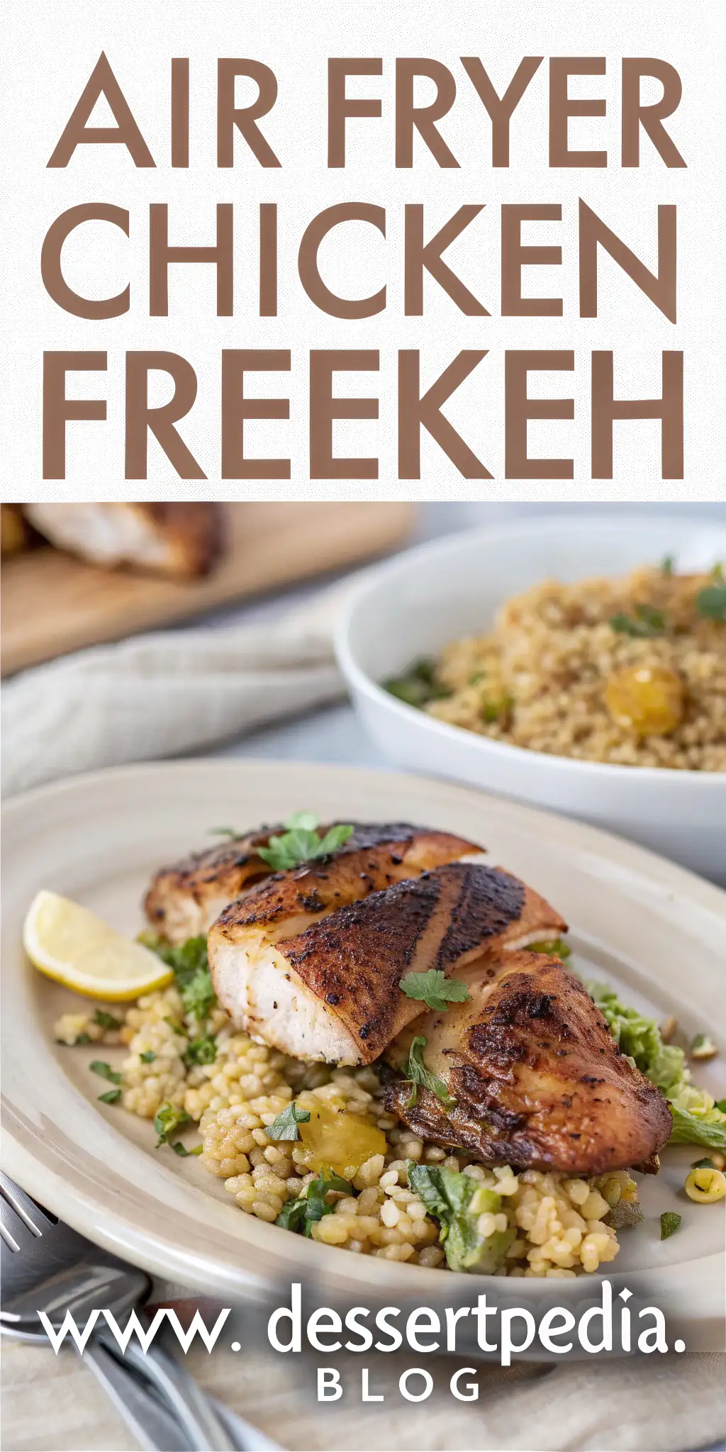 Pinterest image 1 for Air Fryer Chicken Freekeh