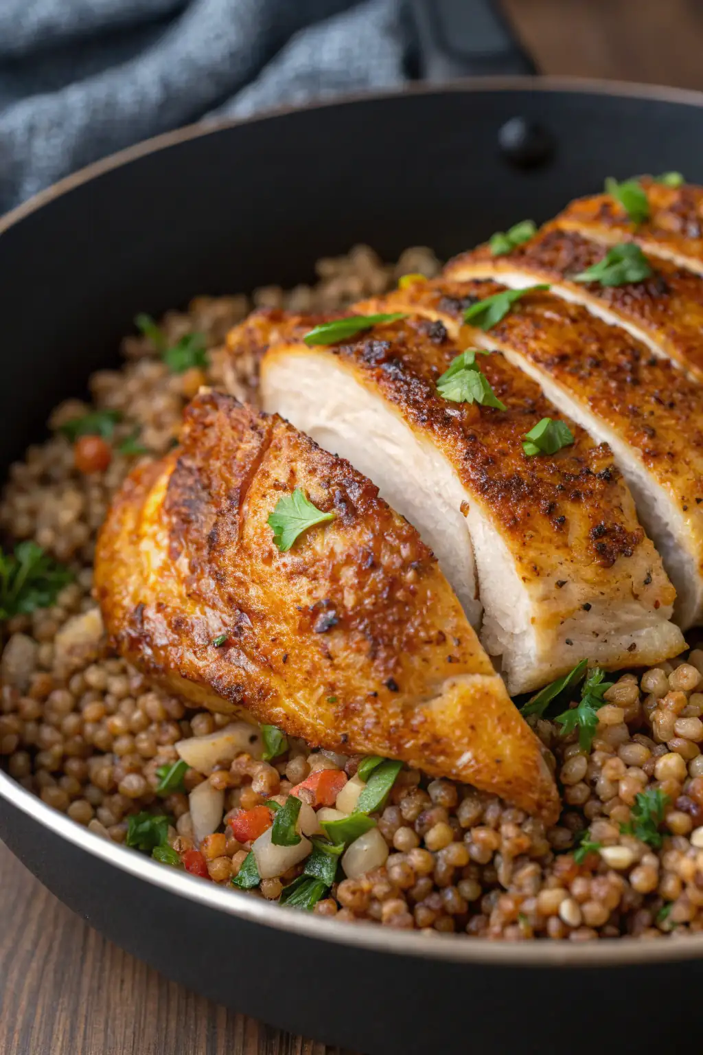 A delicious plate of Air Fryer Chicken Buckwheat