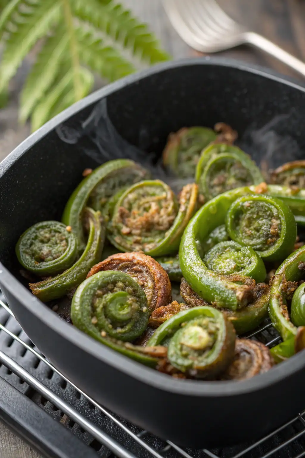 A delicious plate of Air Fryer Fiddleheads