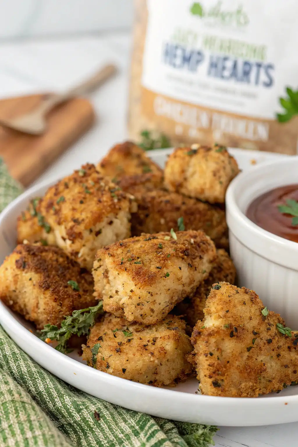 A delicious plate of Air Fryer Chicken Hemp Hearts