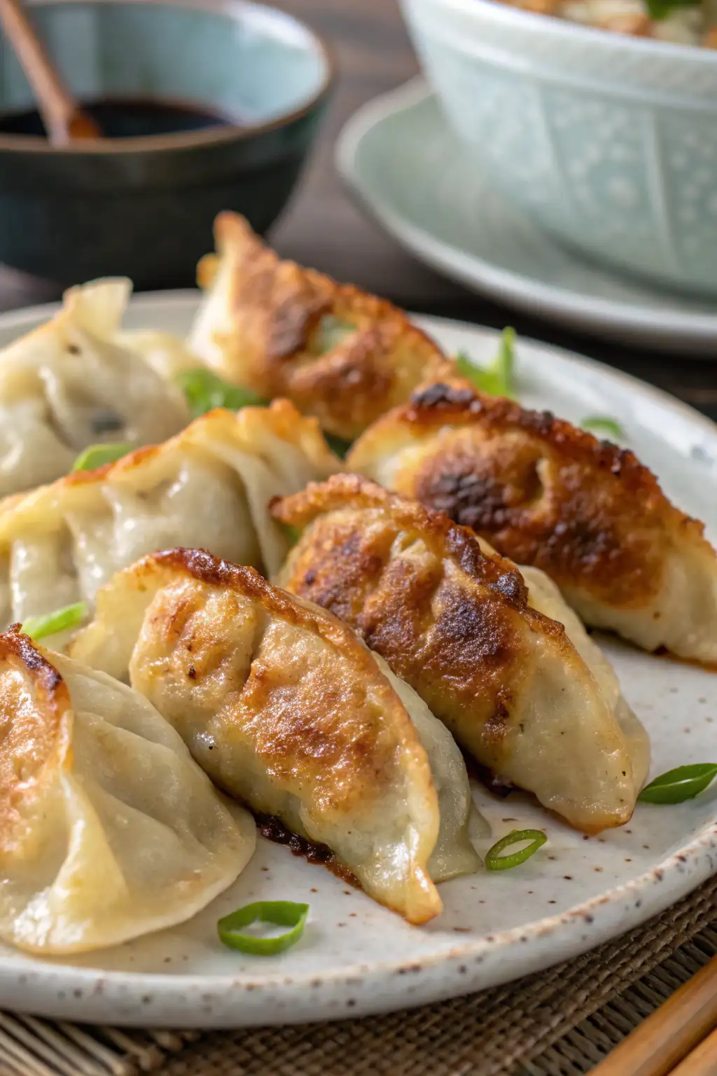 A delicious plate of Air Fryer Chicken Potstickers