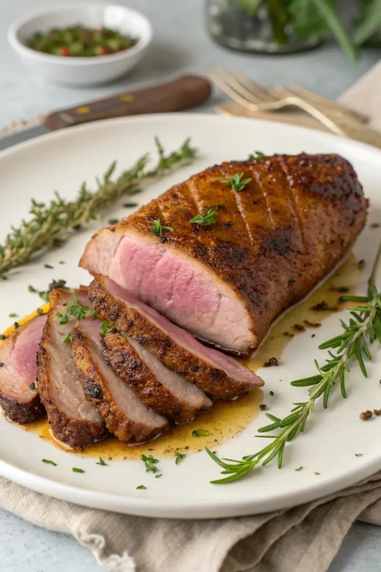 A delicious plate of Air Fryer Duck Breast