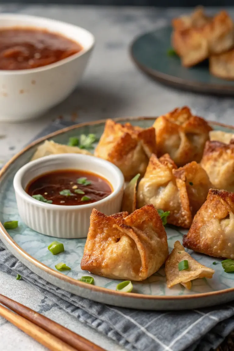 A delicious plate of Air Fryer Chicken Wontons