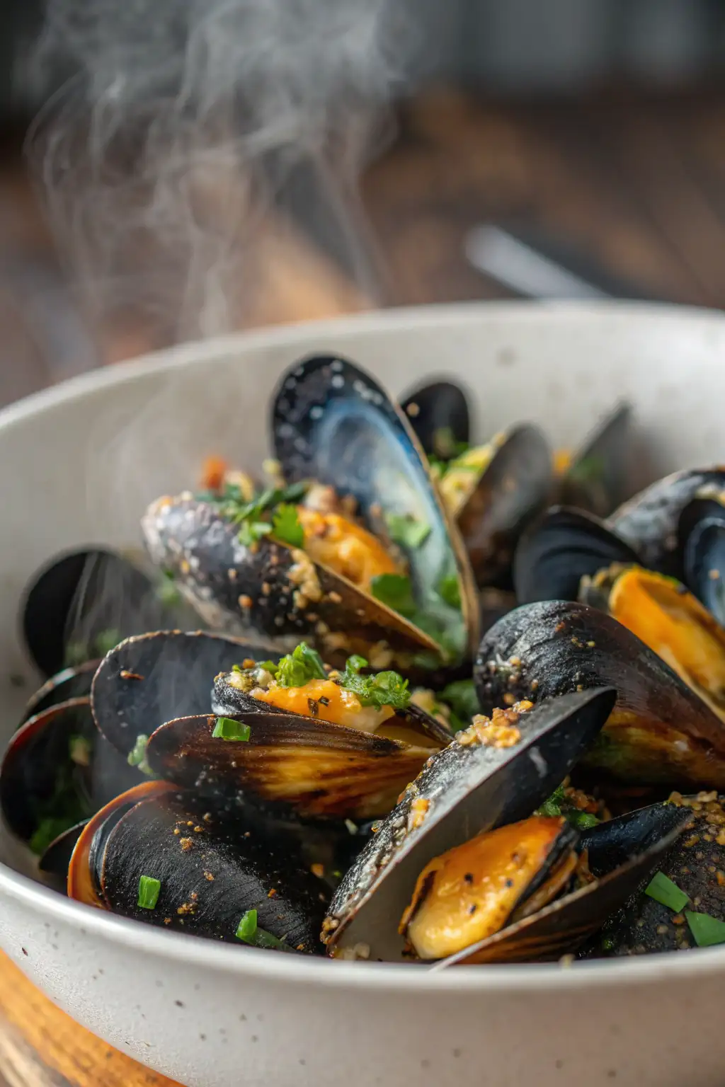 A delicious plate of Air Fryer Mussels