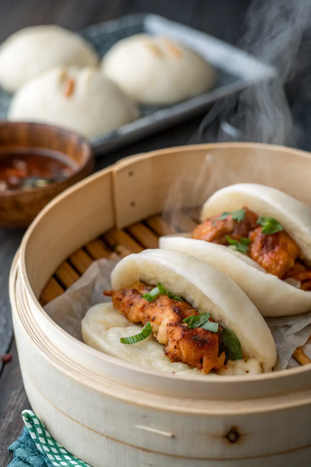 A delicious plate of Air Fryer Chicken Bao Buns