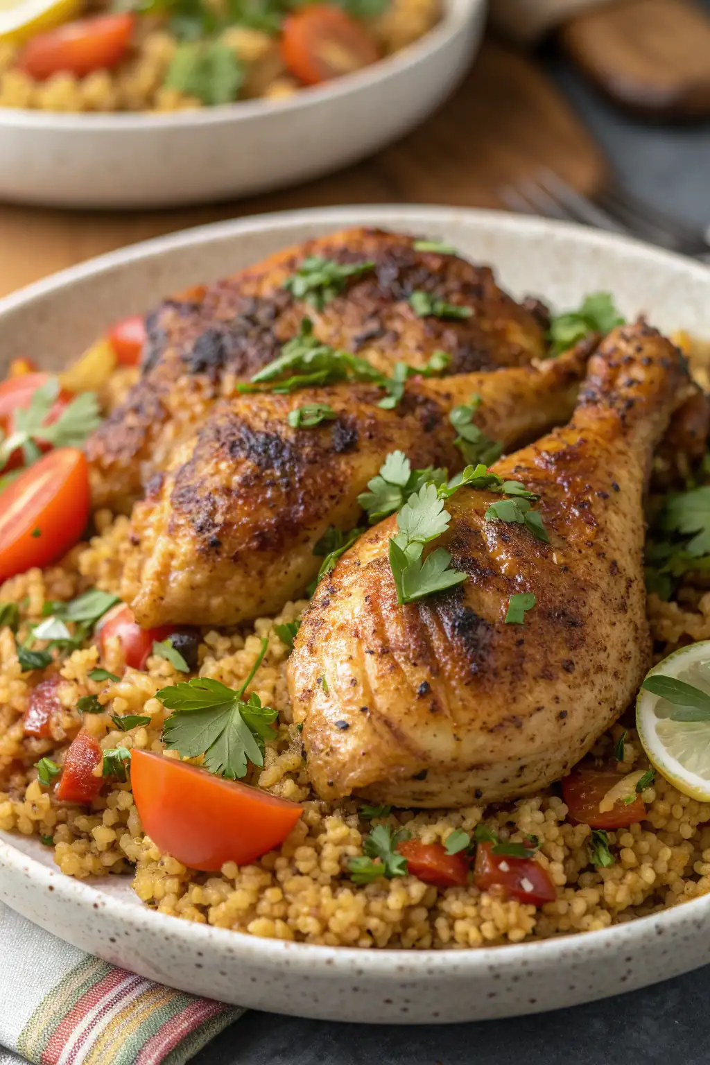 A delicious plate of Air Fryer Chicken Bulgur