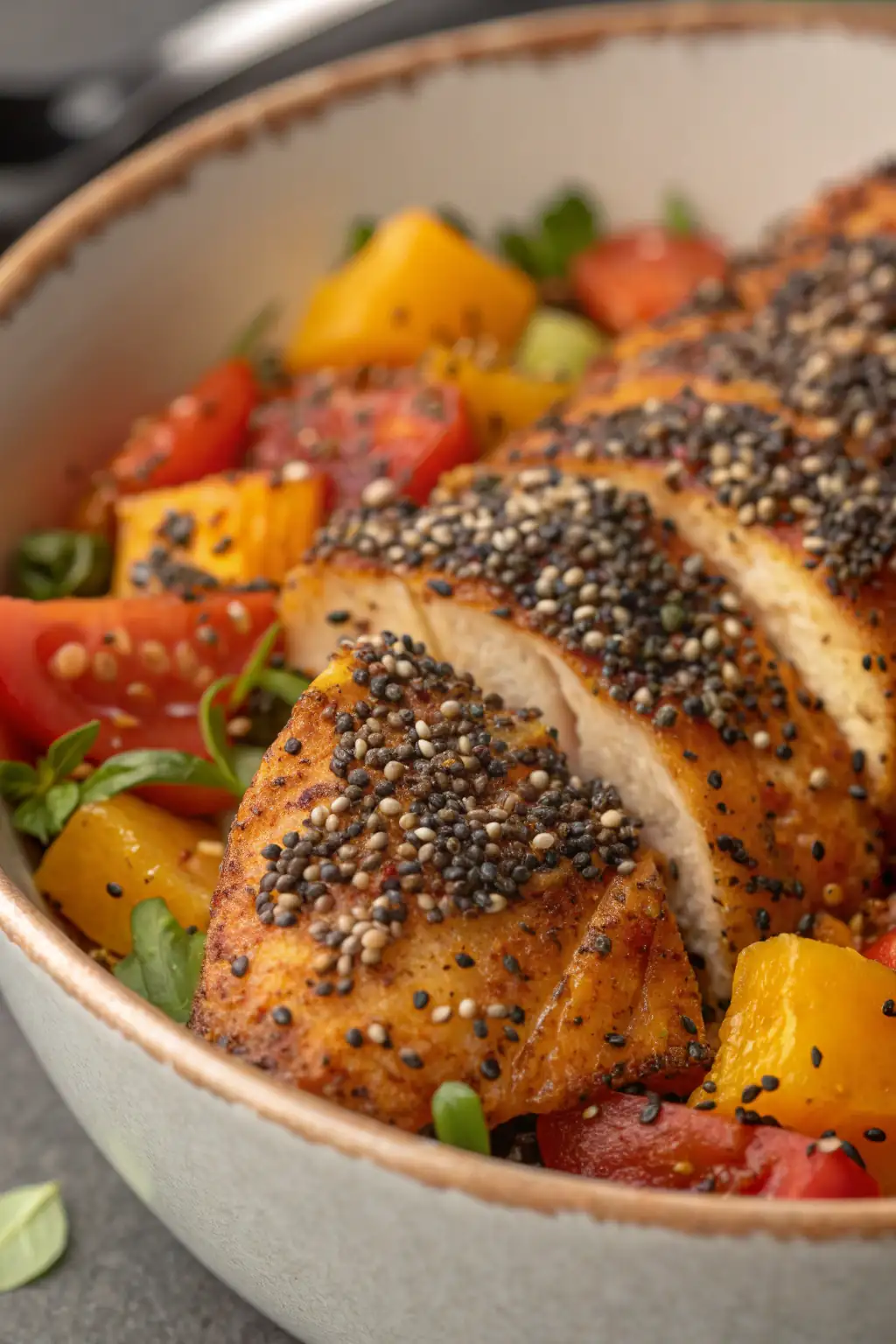 A delicious plate of Air Fryer Chicken Chia Seeds