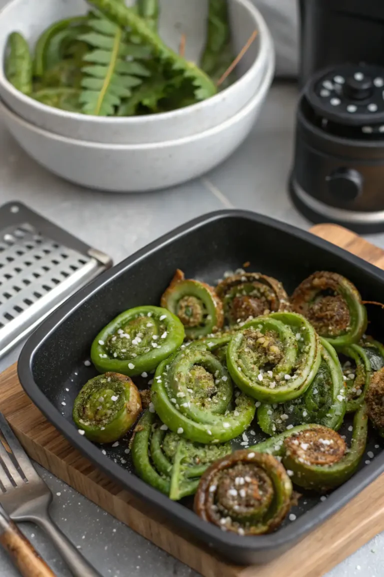 A delicious plate of Air Fryer Fiddleheads