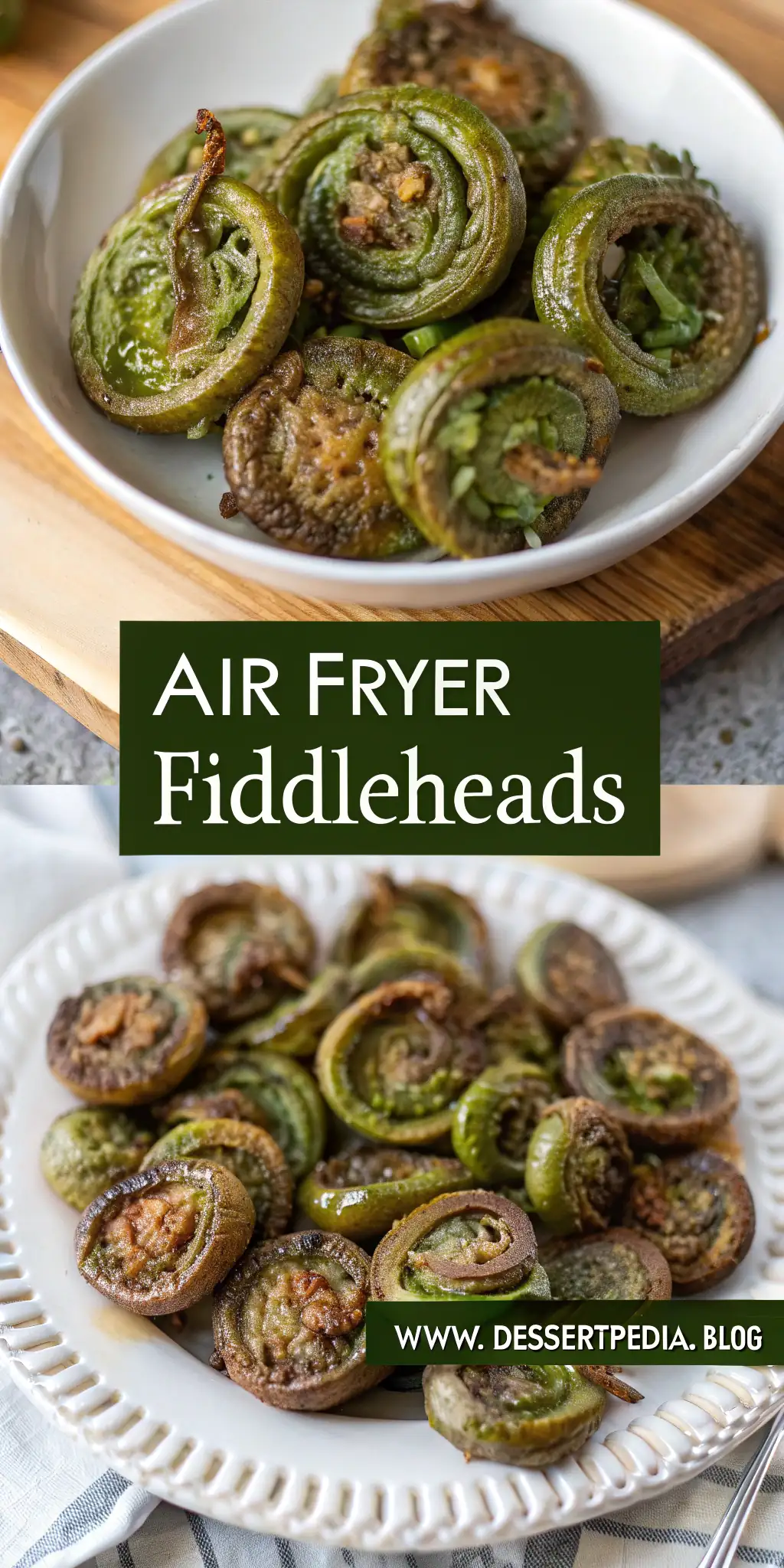 Pinterest image 1 for Air Fryer Fiddleheads