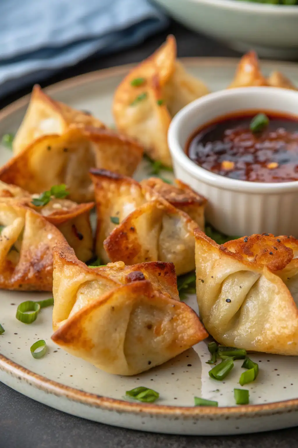 A delicious plate of Air Fryer Chicken Wontons