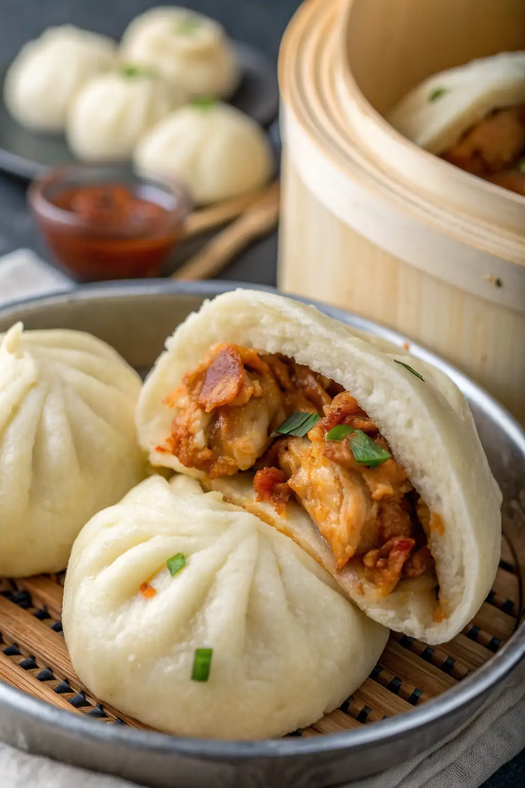 A delicious plate of Air Fryer Chicken Baozi