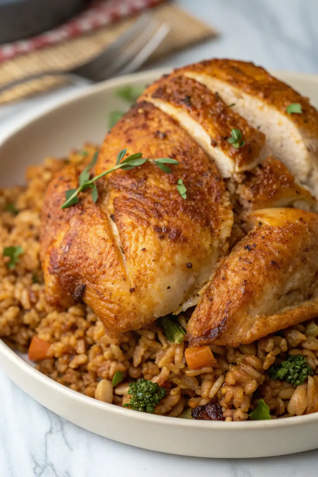 A delicious plate of Air Fryer Chicken Spelt