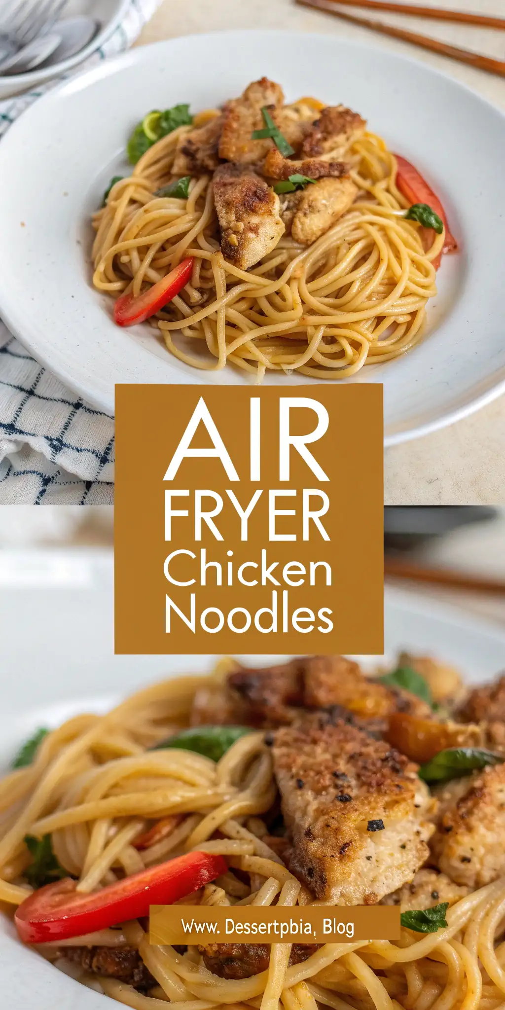 Pinterest image 1 for Air Fryer Chicken Noodles