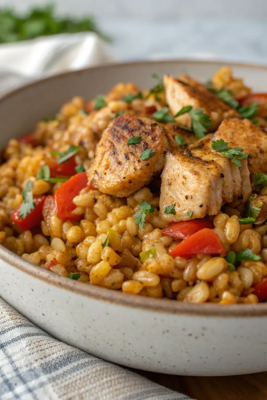A delicious plate of Air Fryer Chicken Barley
