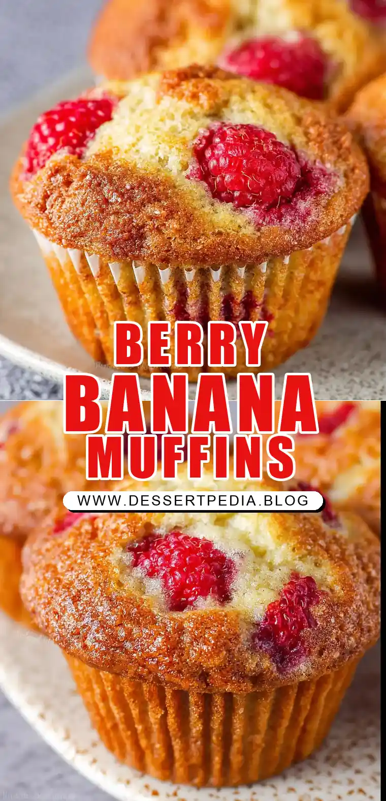 Pinterest pin (Design 1) for Banana Raspberry Muffins