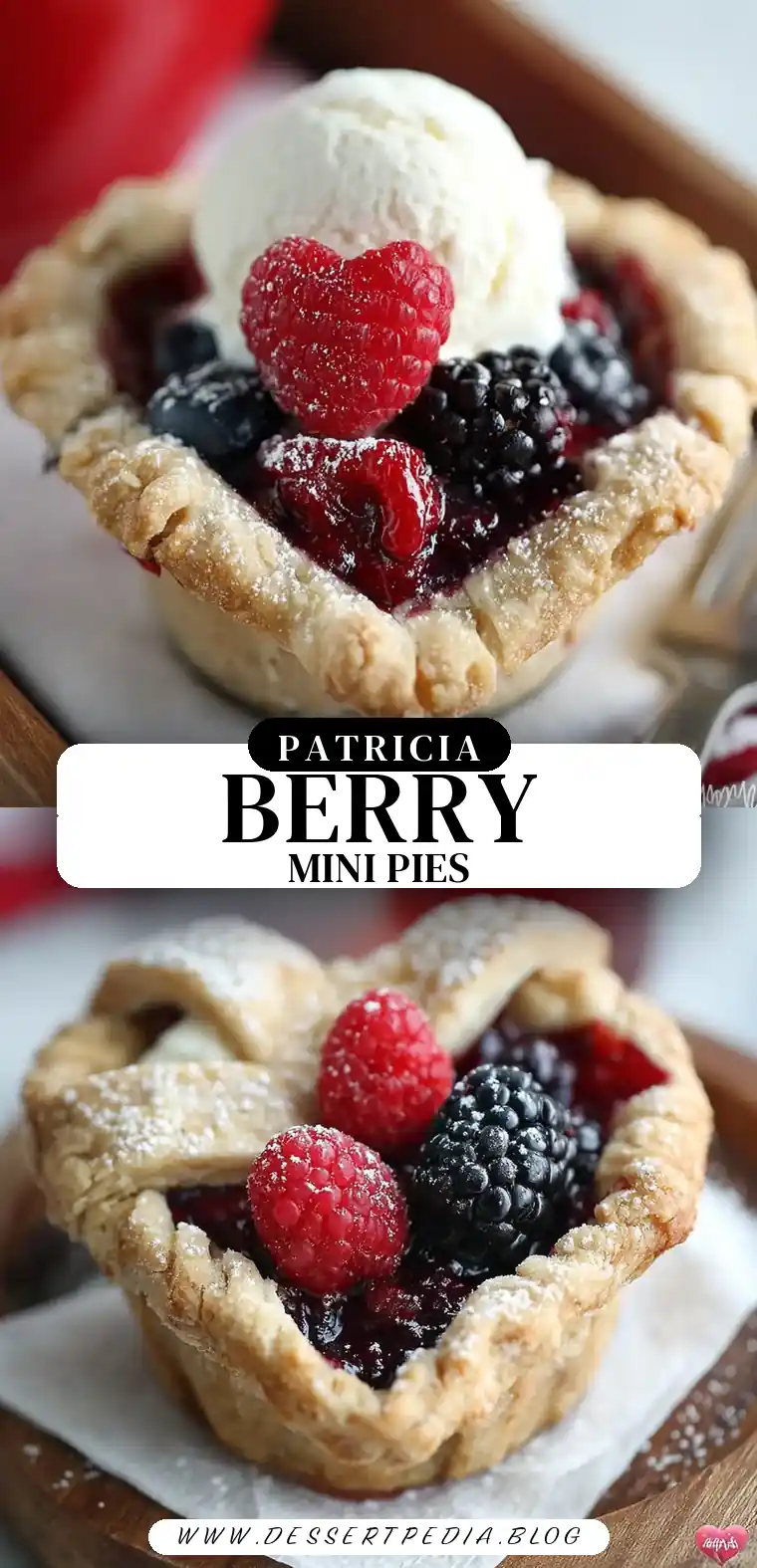Pinterest pin (Design 3) for Mixed Berry Mini Pies