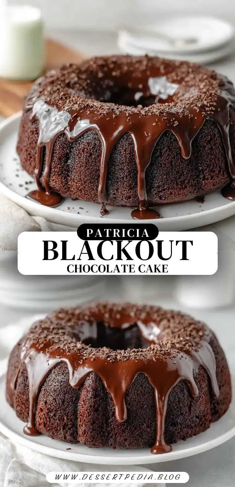 Pinterest pin (Design 3) for Blackout Chocolate Bundt Cake with Chocolate Ganache Glaze