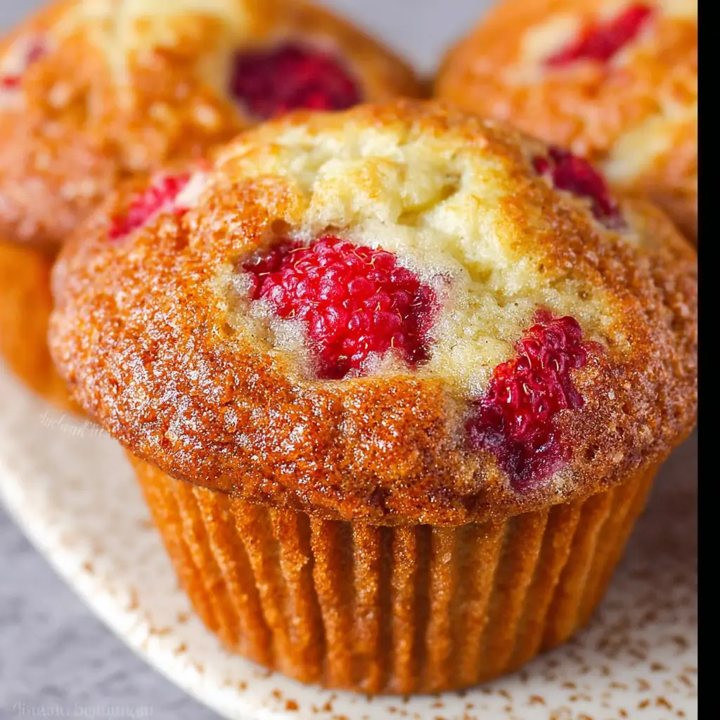 A delicious plate of Banana Raspberry Muffins