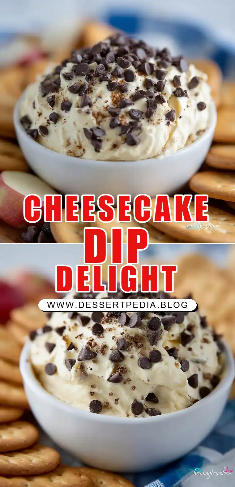 Pinterest pin (Design 1) for Chocolate Chip Cheesecake Dip
