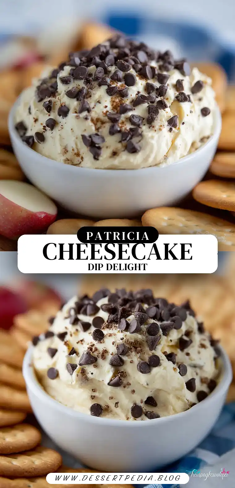 Pinterest pin (Design 3) for Chocolate Chip Cheesecake Dip