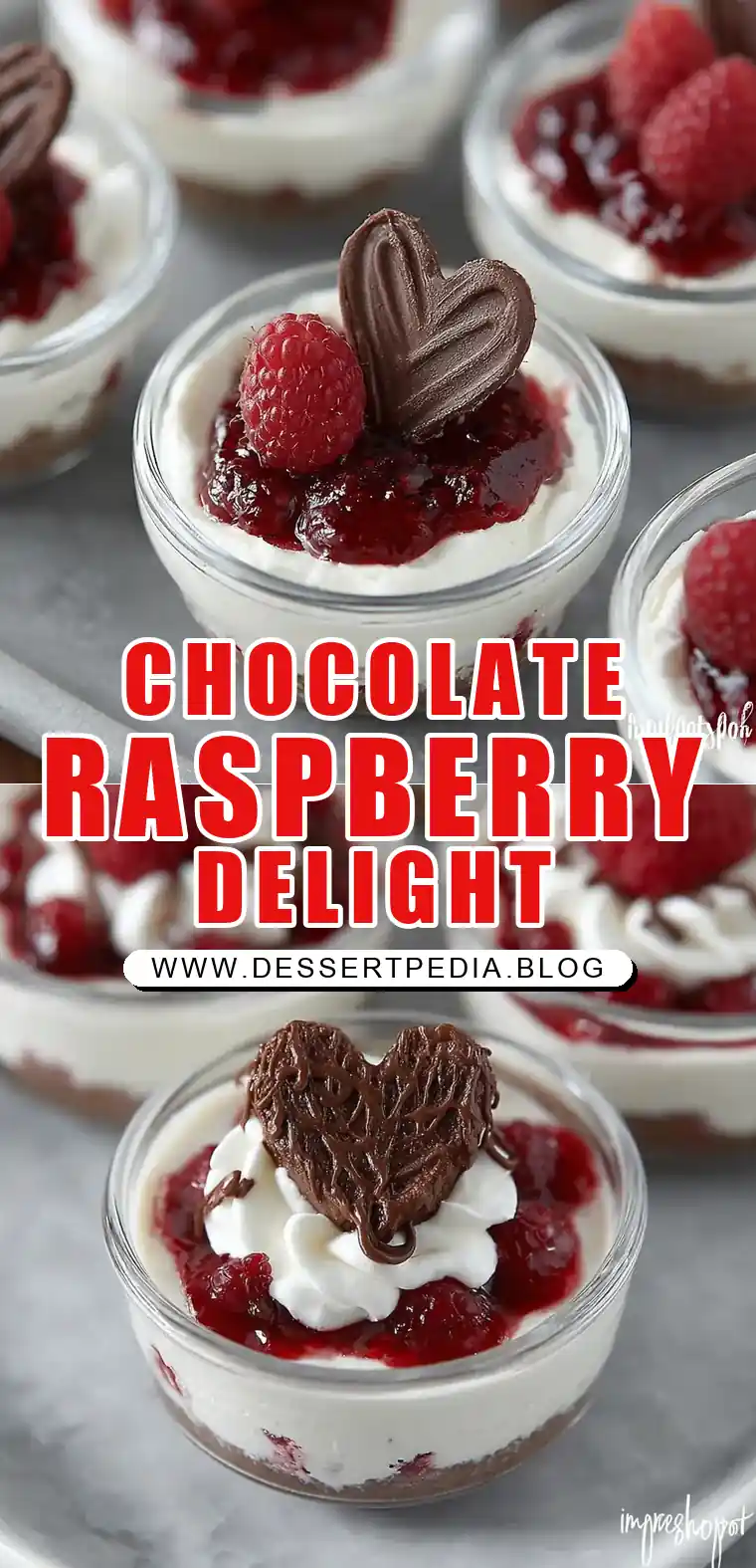 Pinterest pin (Design 1) for No-Bake Chocolate Raspberry Cheesecakes