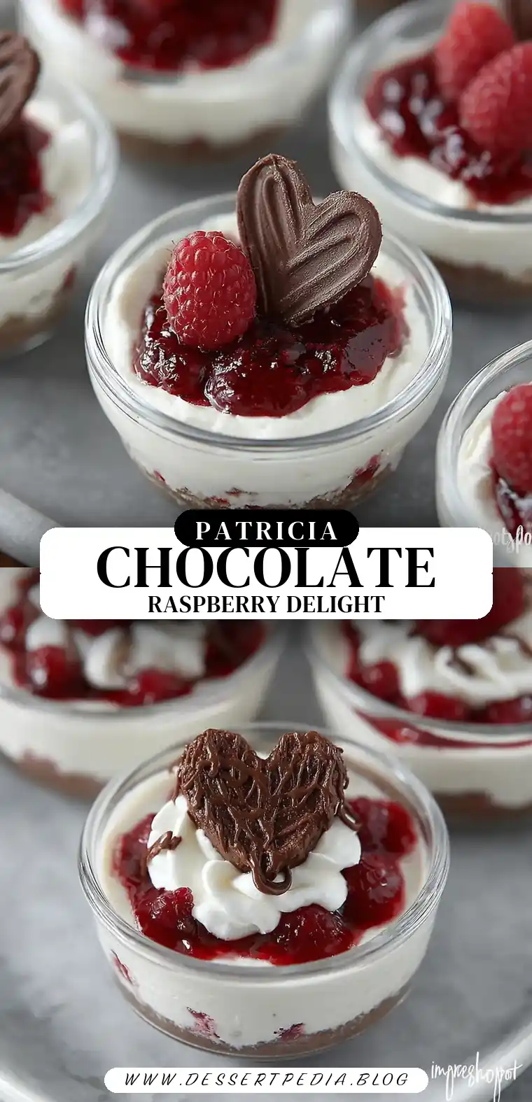Pinterest pin (Design 3) for No-Bake Chocolate Raspberry Cheesecakes