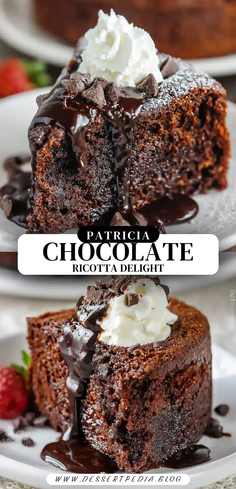 Pinterest pin (Design 3) for Chocolate Ricotta Cake