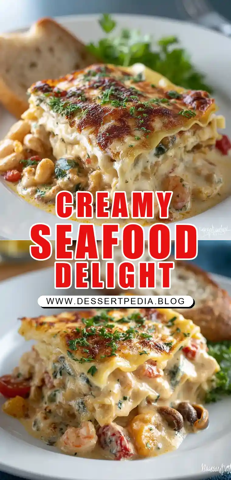 Pinterest pin (Design 1) for Seafood Lasagna