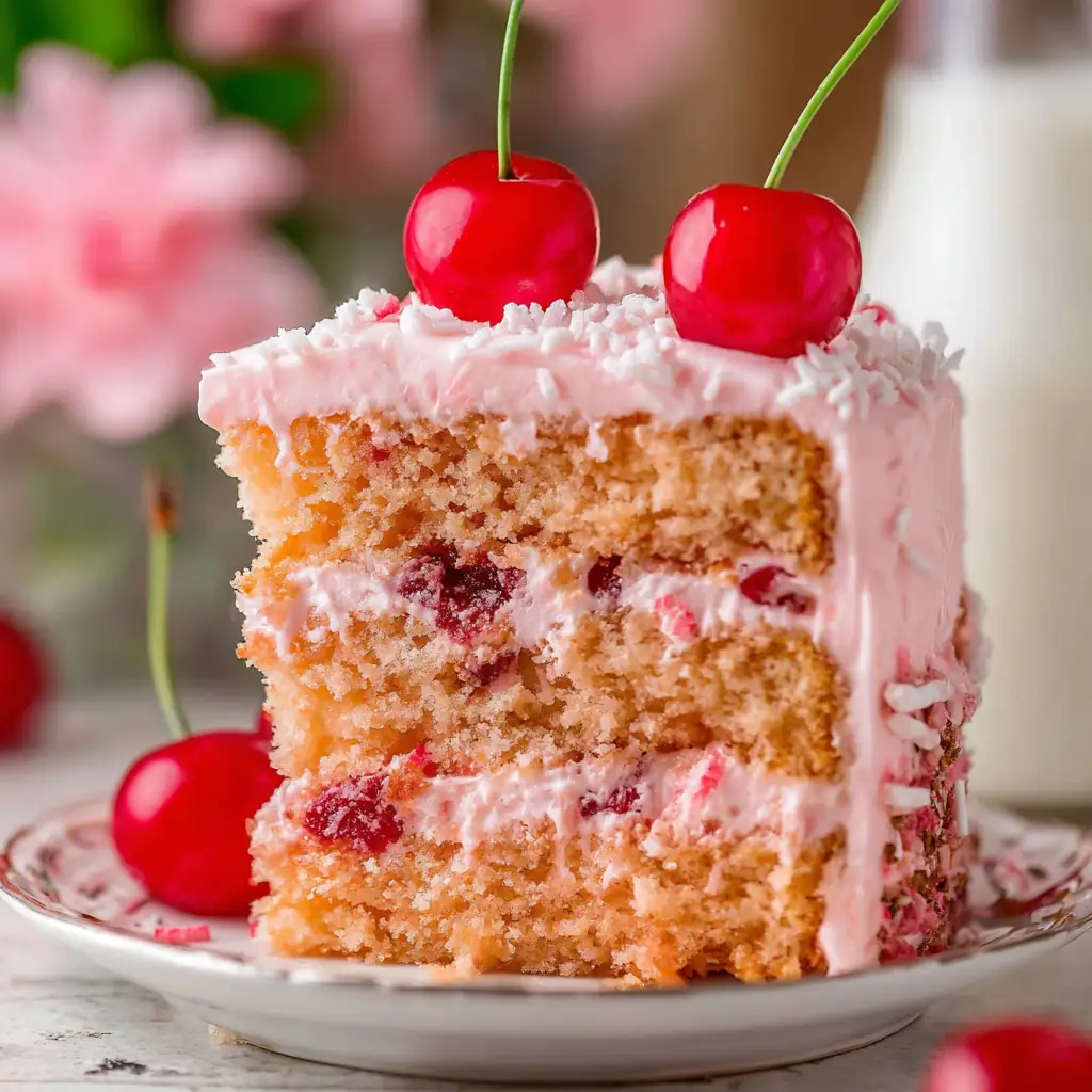 A delicious plate of Cherry Chip Cake