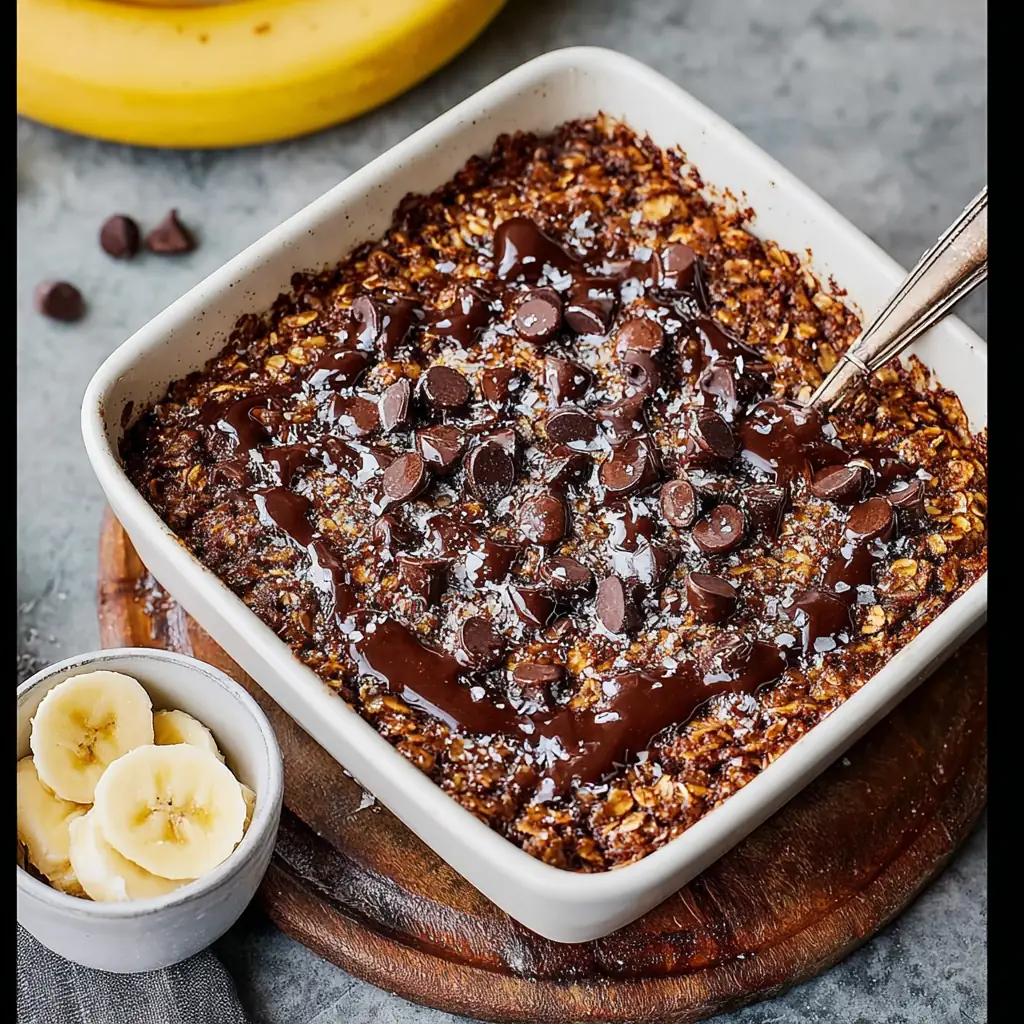 A delicious plate of Chocolate Banana Baked Oatmeal