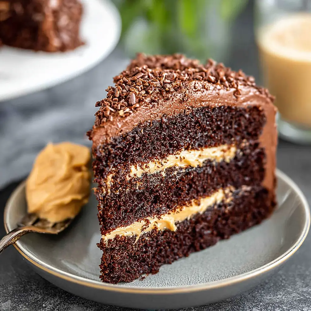 A delicious plate of Chocolate Cake with Chocolate Frosting