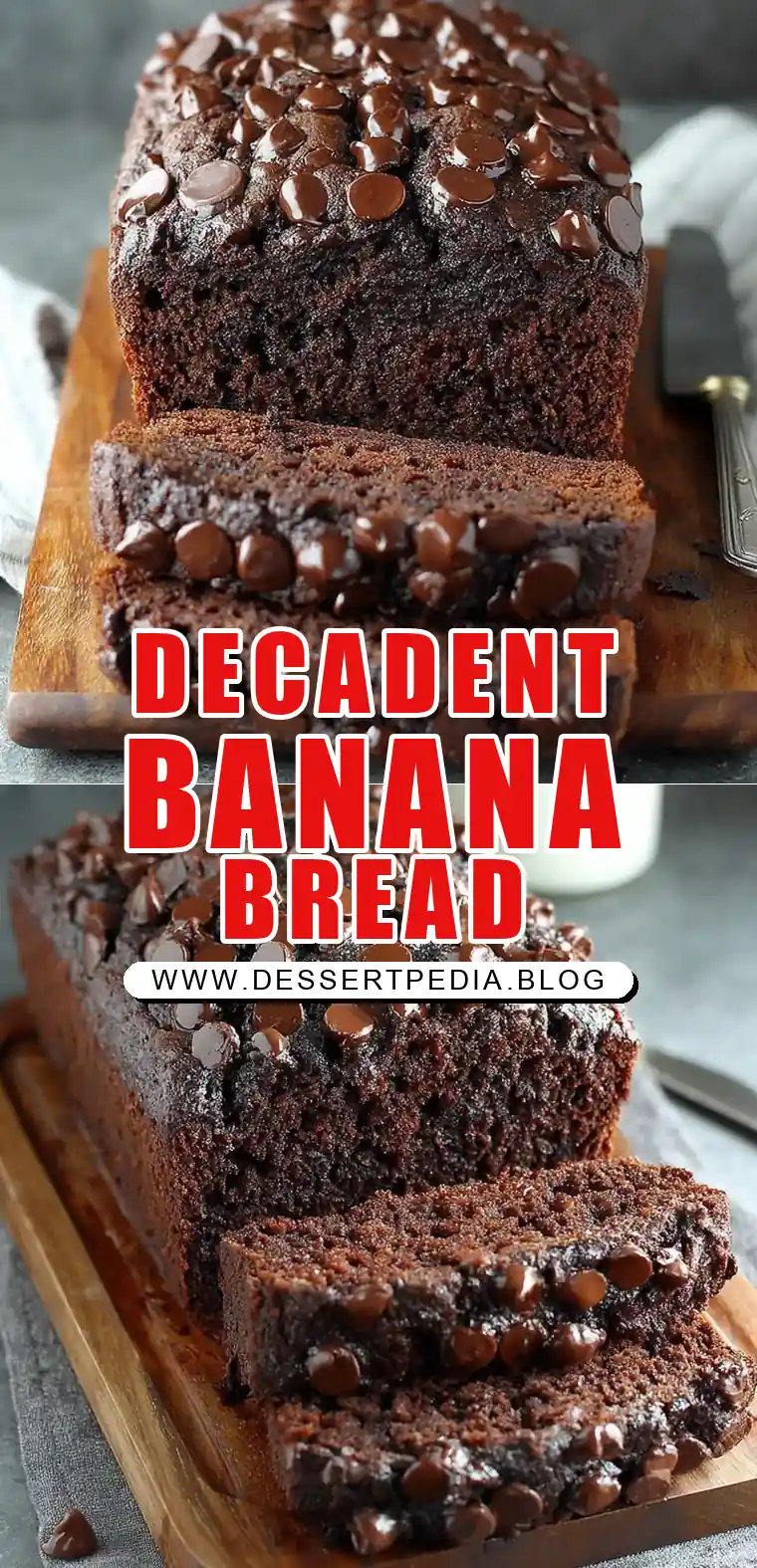 Pinterest pin (Design 1) for Chocolate Banana Bread