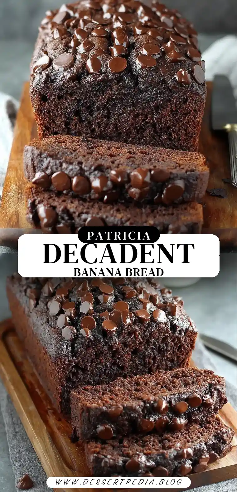 Pinterest pin (Design 3) for Chocolate Banana Bread