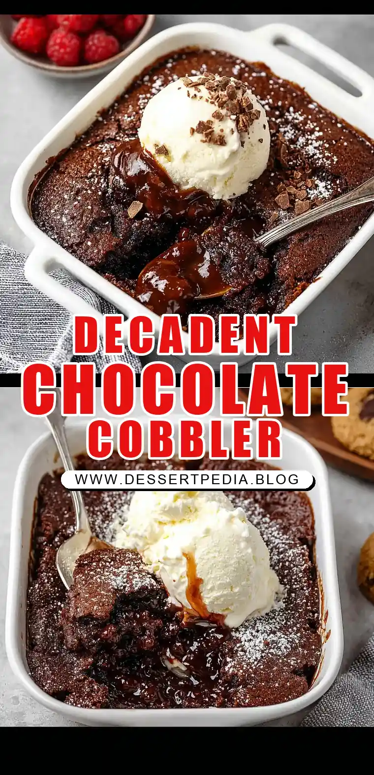 Pinterest pin (Design 1) for Chocolate Cobbler Recipe