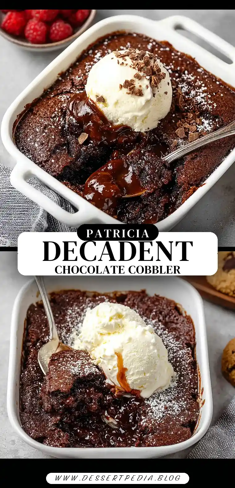 Pinterest pin (Design 3) for Chocolate Cobbler Recipe