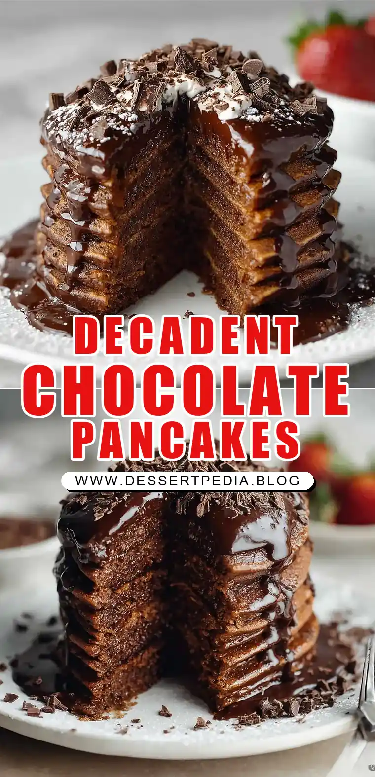 Pinterest pin (Design 1) for Chocolate Pancakes