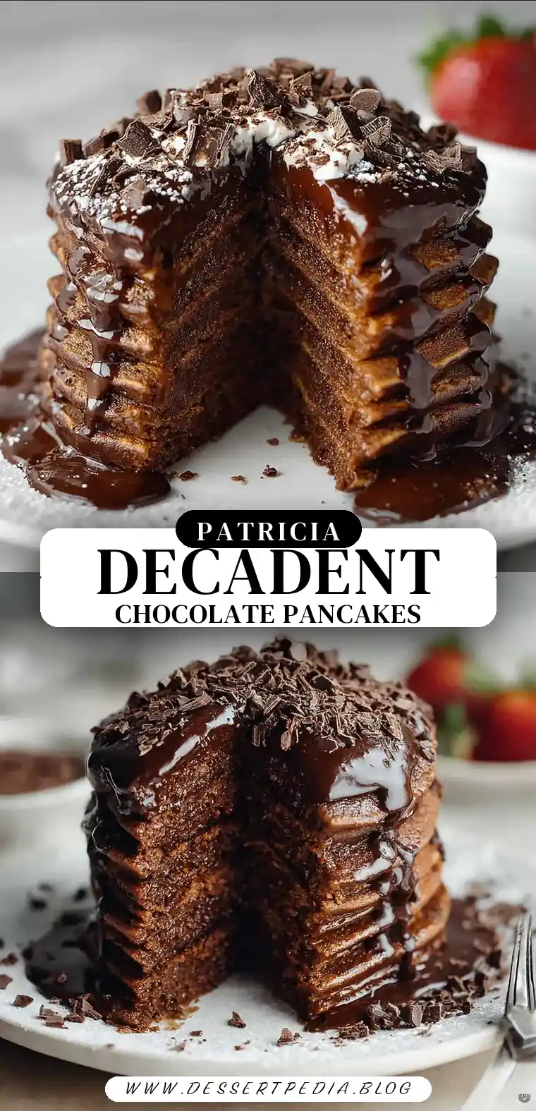 Pinterest pin (Design 3) for Chocolate Pancakes