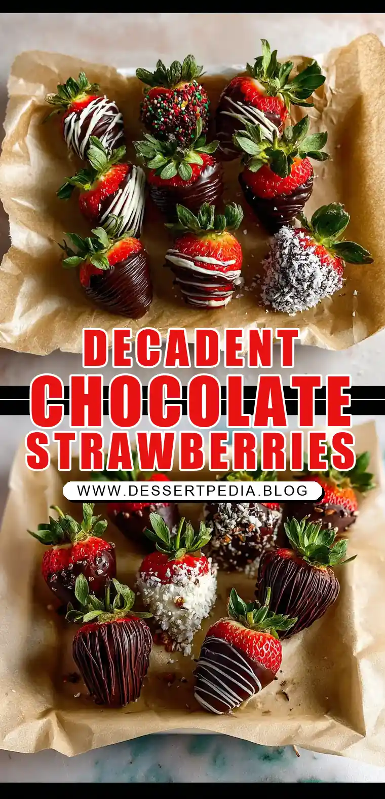 Pinterest pin (Design 1) for Chocolate Covered Strawberries
