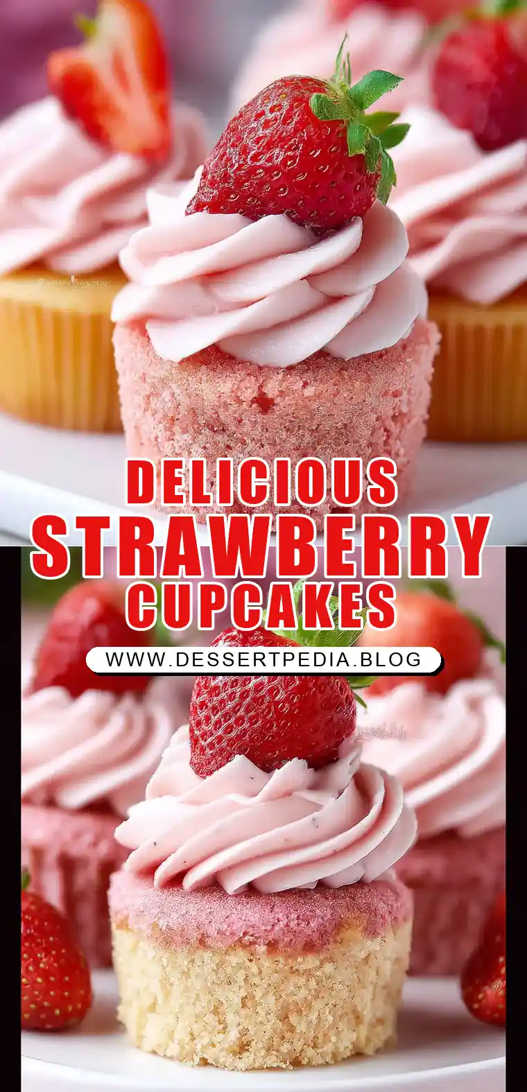 Pinterest pin (Design 1) for Strawberry Cupcakes